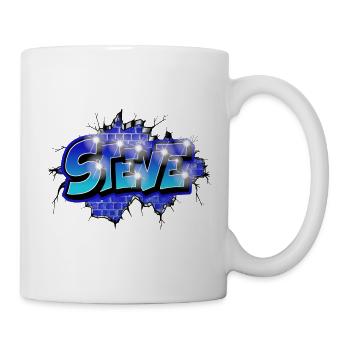 STEVE bricht durch Ziegel! Graffiti-Name - Tasse - Weiß - Rechts