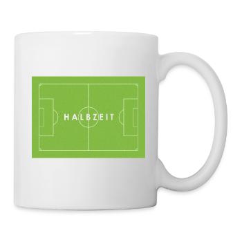HALBZEIT – Fußball - Spielfeld - Fußballfans - Tor - Tasse - Weiß - Rechts