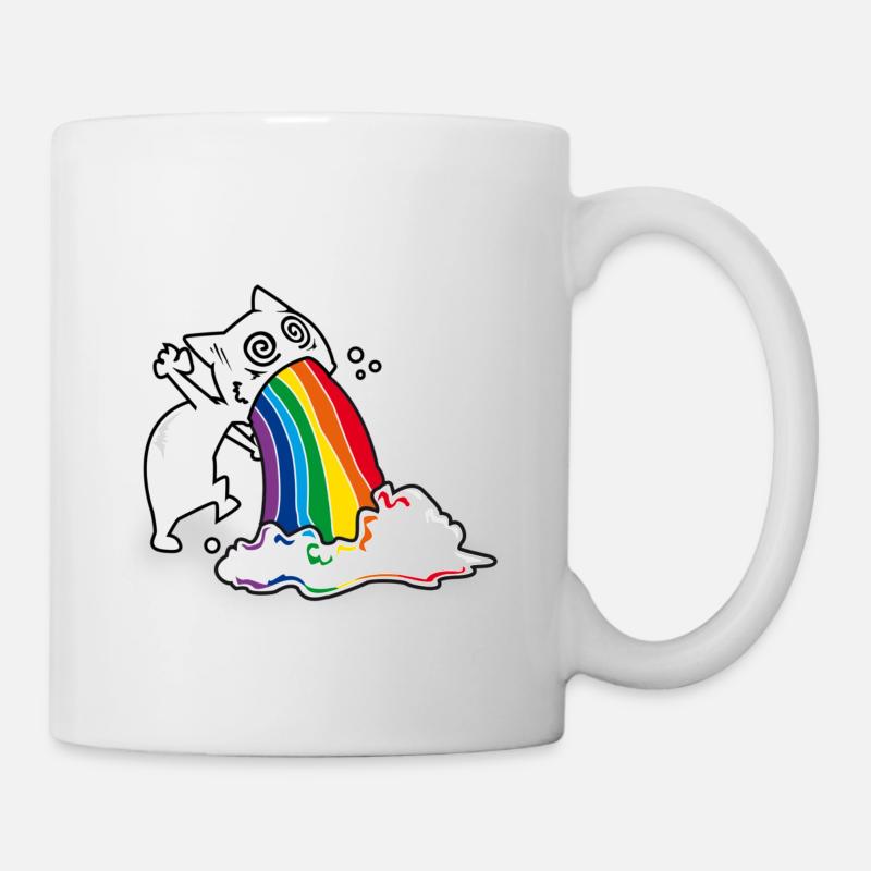 Regenbogenkotze Katze - Tasse - Weiß