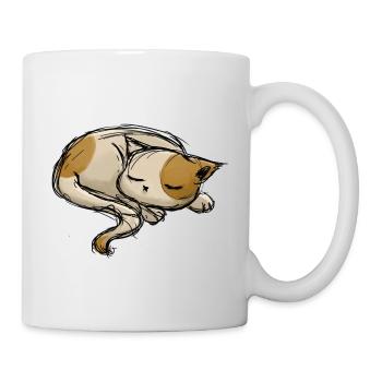 Schlafende Katze Strich zeichnung - Tasse - Weiß - Rechts