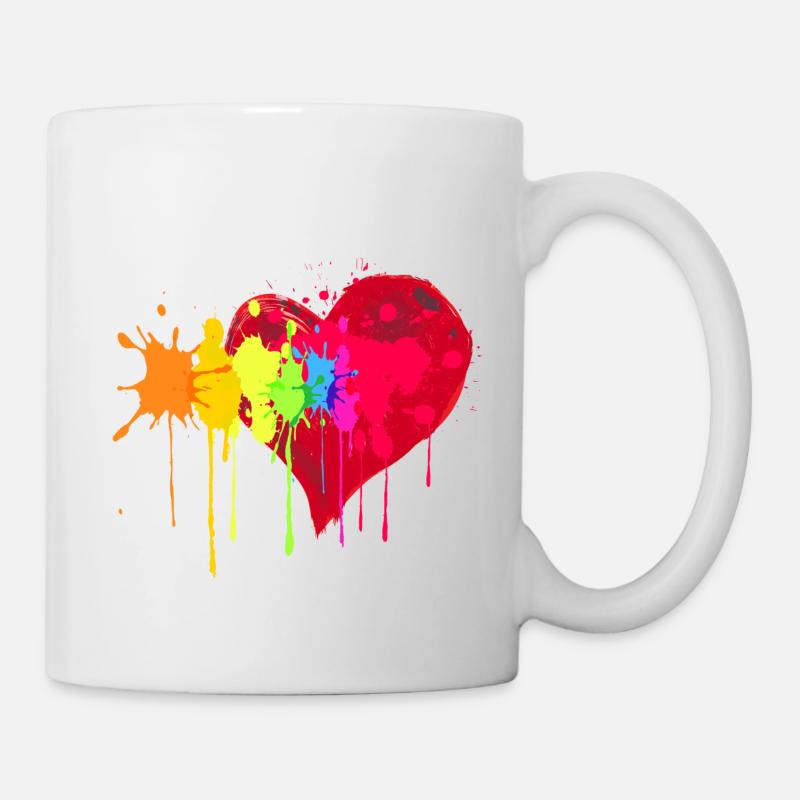 Big red heart with color platter - Mug - white