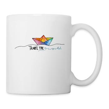 Travel the World Boot Spruch mit Papierschiff Meer - Tasse - Weiß - Rechts