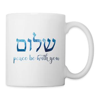 Blue watercolor Shalom - Peace be with you - Mug - white - Right