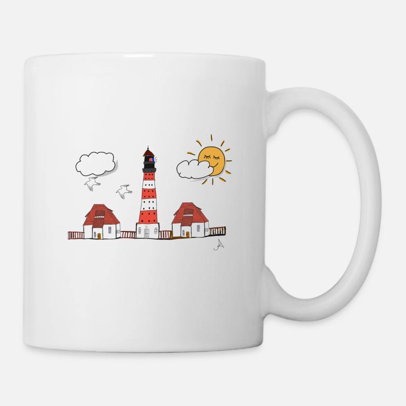 Westerhever Leuchtturm Zeichnung - Tasse - Weiß