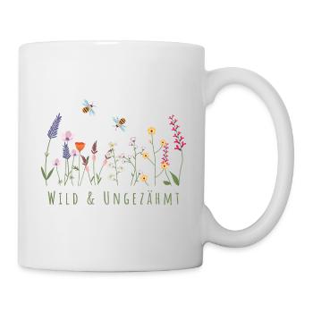 Wild & Ungezähmt | Blumenwiese Bienen Tiere Spruch - Tasse - Weiß - Rechts