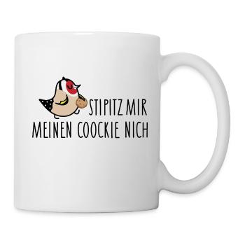 Vogel Stiglitz mit Cookie - Tasse - Weiß - Rechts