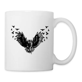 Eule mit Vögel schwarm Eulen fanatiker design - Tasse - Weiß - Rechts