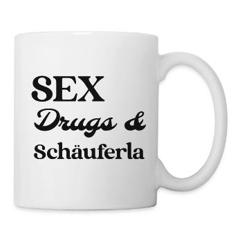 Sex, Drugs and Schäuferla - Tasse - Weiß - Rechts