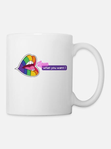 LGBT Bunte Lippen Love what you want Geschenk idee - Tasse - Weiß