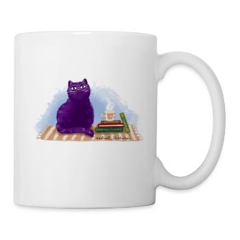 Katze, Bücher und Tee - Tasse - Weiß - Rechts
