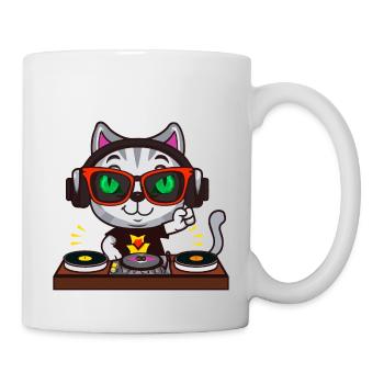 Katze Brille Turntable DJ Disco Club Nachtleben - Tasse - Weiß - Rechts