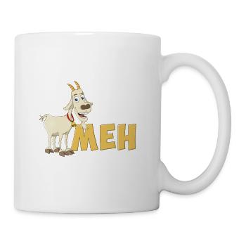 Illustration einer fröhlichen Ziege und des Wortes MEH - Tasse - Weiß - Rechts