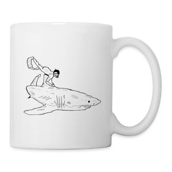 Hai mit Taucher in schwarz - Tasse - Weiß - Rechts
