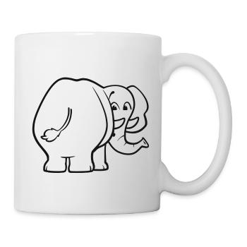 Elefant von hinten - überrascht, erschrocken, oops - Tasse - Weiß - Rechts