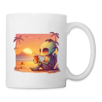 Alien trinken Bier bei Sonnenuntergang - Tasse - Weiß - Rechts