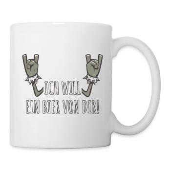 Pommesgabel Spruch Ich Will Ein Bier Von Dir - Tasse - Weiß - Rechts