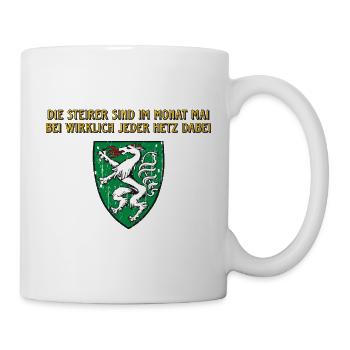 Die Steirer sind im Monat Mai bei jeder Hetz dabei - Tasse - Weiß - Rechts
