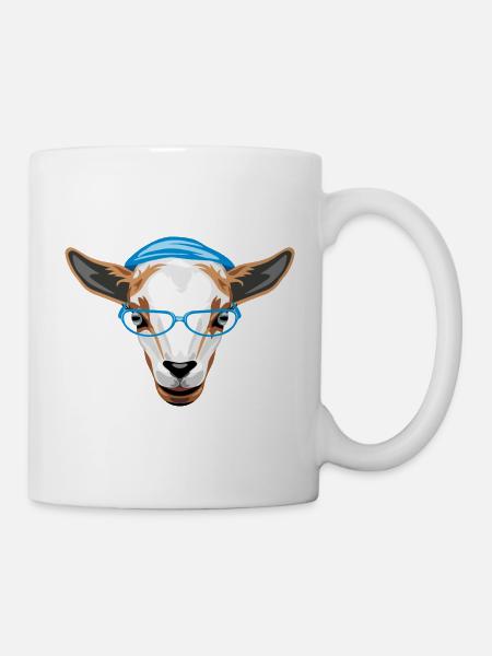 Kluge junge Ziege mit blauem Hut und Brille - Tasse - Weiß