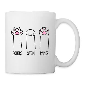 Schere Stein Papier Katze Pfote Spiel Katzenpfoten - Tasse - Weiß - Rechts