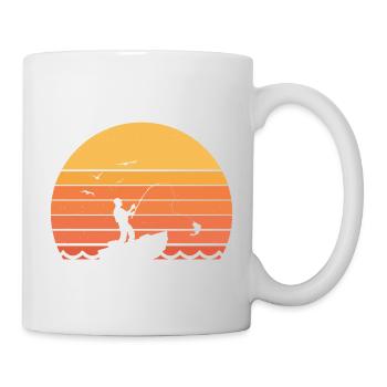 Angler Sonne Boot Retro Fisch Geschenkidee - Tasse - Weiß - Rechts