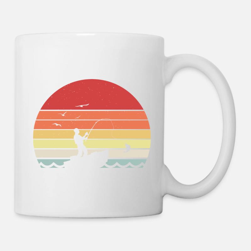 Angler Sonne Boot Retro Vintage Fisch Geschenk - Tasse - Weiß