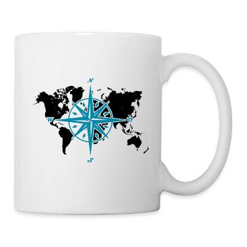 Windrose oder Kompassrose mit schwarzer Weltkarte - Tasse - Weiß - Rechts
