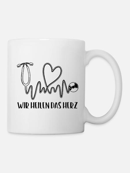 Herzformiges Stethoskop: Wir heilen das Herz - Tasse - Weiß