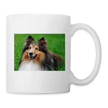 Happy Sheltie mi Kleeblatt auf dem Kopf, süß - Tasse - Weiß - Rechts