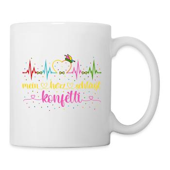 Fasching Herzschlag EKG Mein Herz schlägt Konfetti - Tasse - Weiß - Rechts