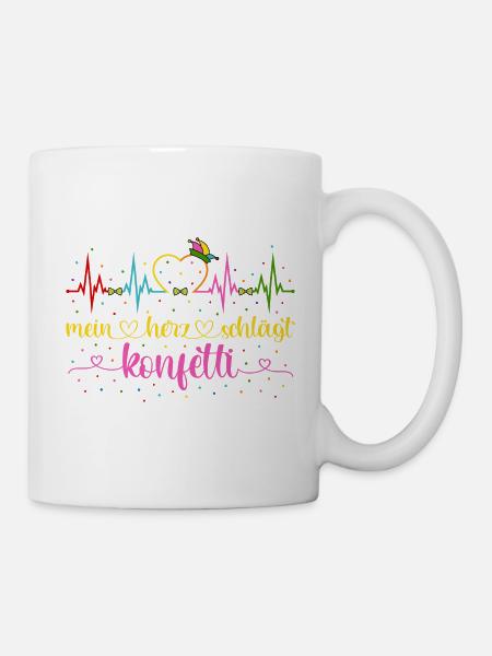 Fasching Herzschlag EKG Mein Herz schlägt Konfetti - Tasse - Weiß