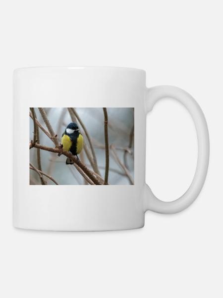Kohlmeise auf Ast - Tasse - Weiß