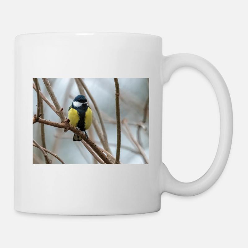 Kohlmeise auf Ast - Tasse - Weiß