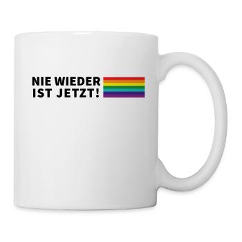 Nie wieder ist jetzt! Schriftzug Pride Flagge - Tasse - Weiß - Rechts