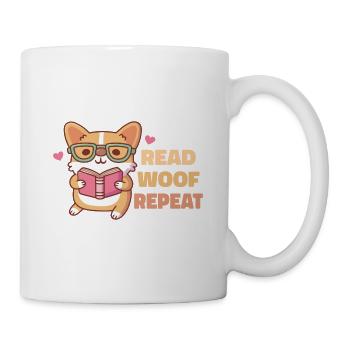 Niedlicher Corgi mit Brille Wuffwiederholung lesen - Tasse - Weiß - Rechts