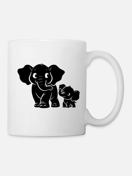 Elefant mit Babyelefant - Tasse - Weiß