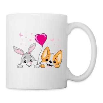 Lapin souriant et chien corgi avec ballon - Mug blanc - blanc - Droite