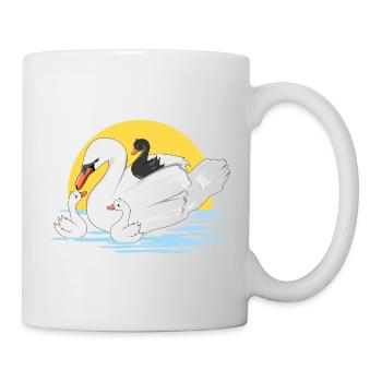 Weiße Schwanenmutter und ihre drei Babys - Tasse - Weiß - Rechts