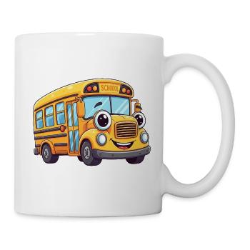 Cheerful school bus with big eyes - Mug - white - Right