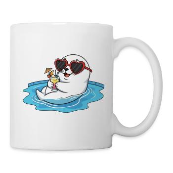 Entspannter Seehund mit Herzbrille im Pool - Tasse - Weiß - Rechts