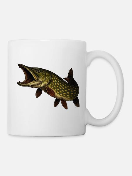 Dynamischer Hecht Fischmotiv - Tasse - Weiß