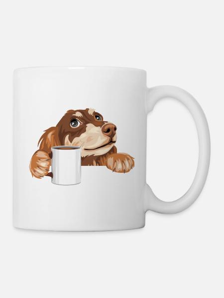 Träumender Dackel, der mit einer Tasse herausschaut - Tasse - Weiß