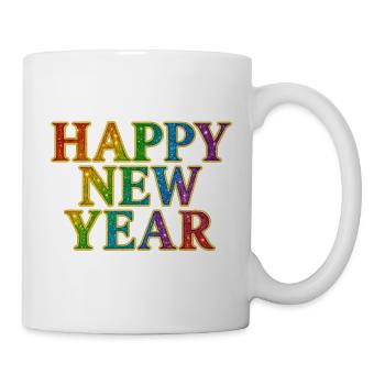 Frohes Neujahr Glitter Regenbogen Silvester - Tasse - Weiß - Rechts