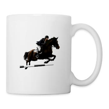 Springendes Pferd mit Reiter - Tasse - Weiß - Rechts