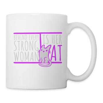 Behind Every Strong Woman Is Her Cat Spruch Katze - Tasse - Weiß - Rechts