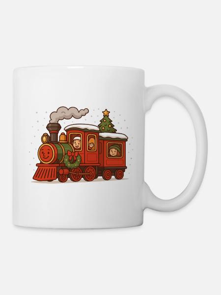 Weihnachtslokomotive im Winter - Tasse - Weiß