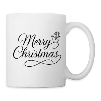Geschwungener Merry-Christmas Schriftzug mit Schne - Tasse - Weiß - Rechts