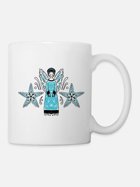 Türkiser Engel mit Sternenrahmen - Tasse - Weiß