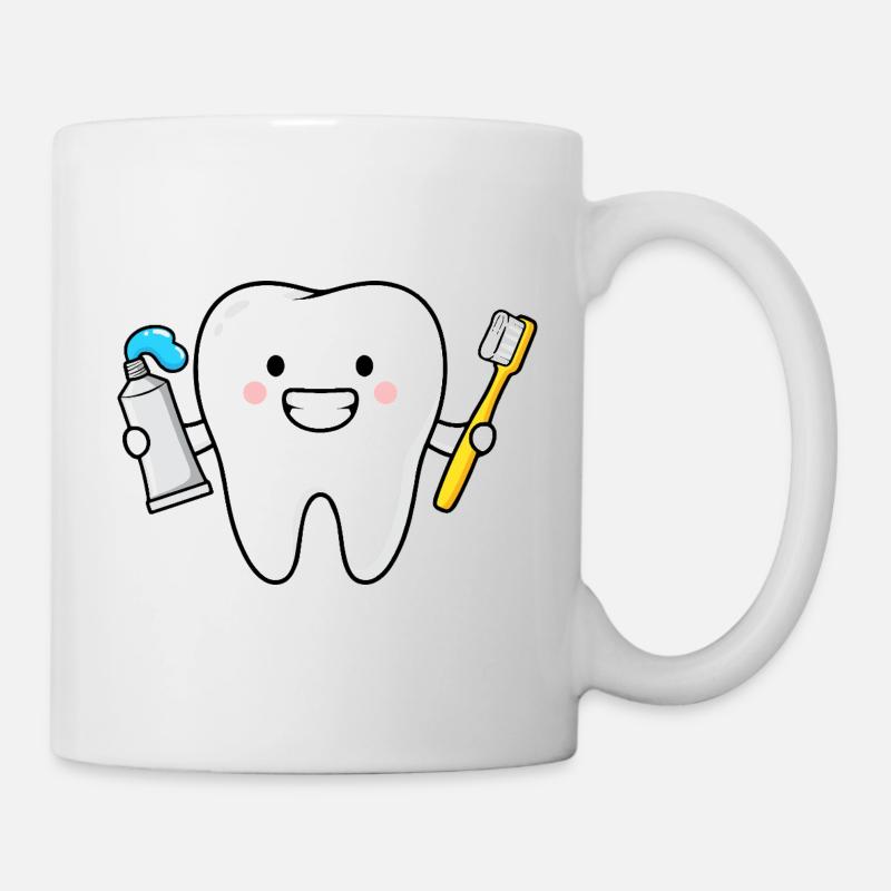 Dent mignonne avec brosse à dents - Mug blanc - blanc