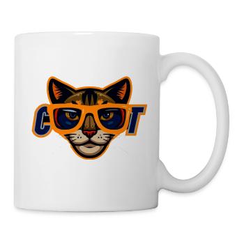 Katze mit orangefarbener Sonnenbrille - Tasse - Weiß - Rechts