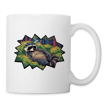 Relaxed raccoon in the color forest - Mug - white - Right